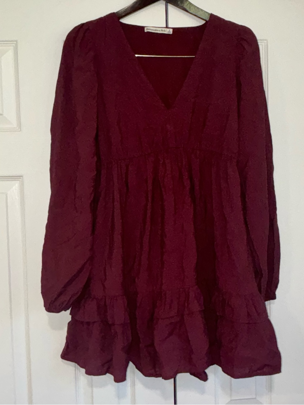 Abercrombie & Fitch Burgundy Red Long Sleeve V-Neck Babydoll Mini Dress Small